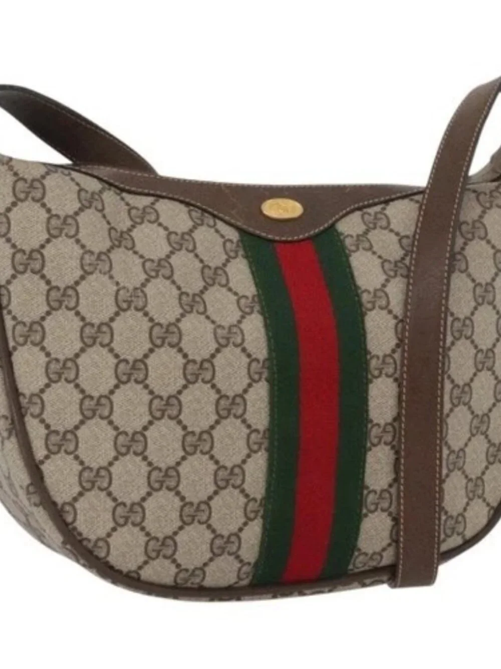 GUCCI GG Supreme Web Sherry Line Bag PVC Beige Gold 10 01 3840 Auth SW2275